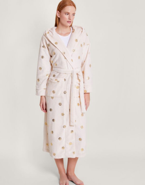 Monsoon Spot Foil Hooded Dressing Gown Ivory