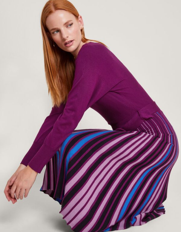 Monsoon Slash Neck Pleated Skirt Dress with LENZING™ ECOVERO™ Purple