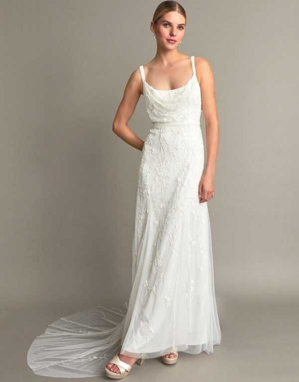 Monsoon Holly Cowl Neck Bridal Dress Ivory