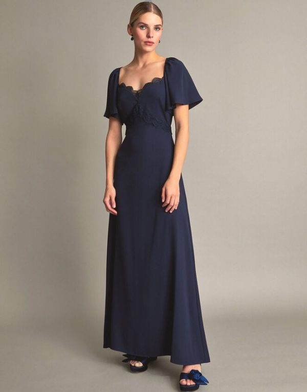 Monsoon Charlotte Crepe Maxi Dress Blue