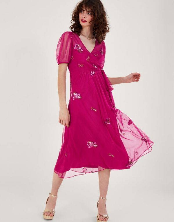 Monsoon Allie Wrap Dress Pink