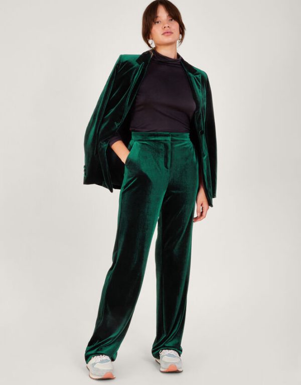 Monsoon Blake Velvet Kick Flare Trousers Green - Image 2