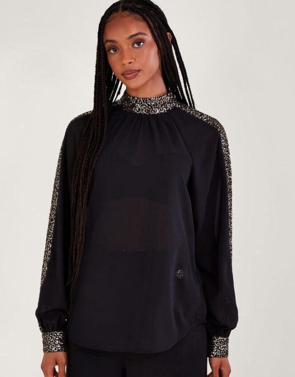 Monsoon Lucy Sequin Blouse Black