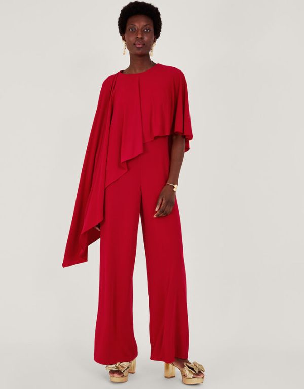 Monsoon Delia Drape Jumpsuit Red