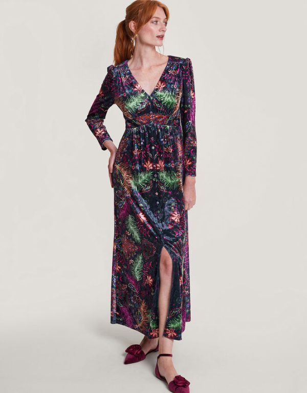 Monsoon Arden Velvet Maxi DressBlue - Image 2