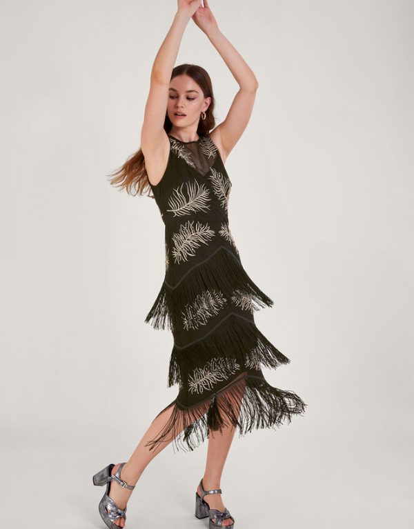 Monsoon Fari Embellished Fringe Dress Black