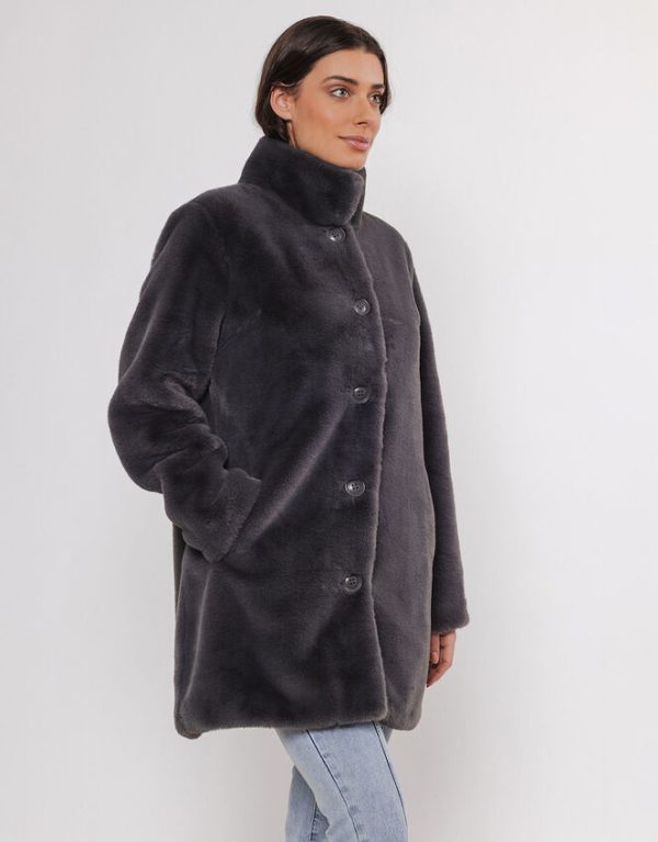 Monsoon Rino and Pelle Faux Fur Single-Breasted Coat Grey - Image 2