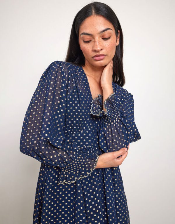 Monsoon East Polka Dot Dress Blue - Image 2