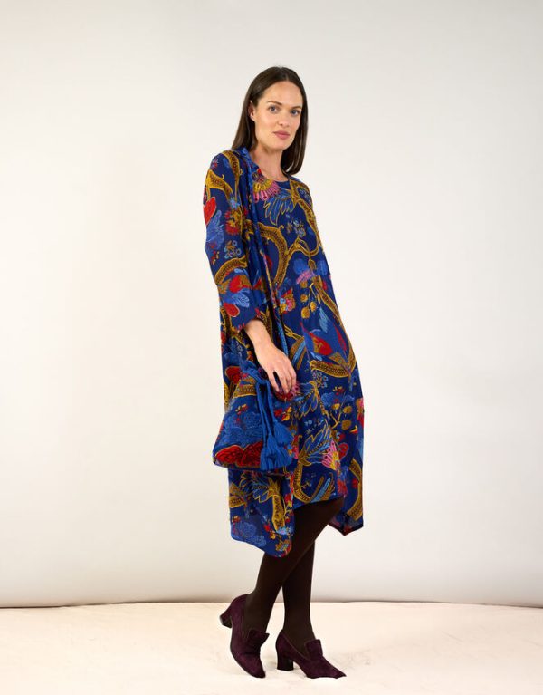 Monsoon One Hundred Stars Peacock Print Asymmetrical Dress Blue - Image 2