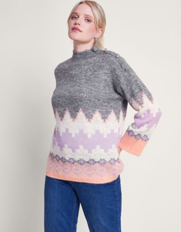 Monsoon Ami Aztec-Inspired Jumper Grey