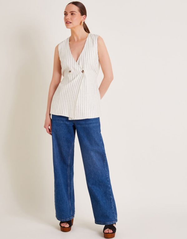 Monsoon Sara Stripe Waistcoat Ivory - Image 3