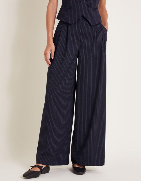 Monsoon Paige Pinstripe Wide Leg Trousers Blue - Image 2