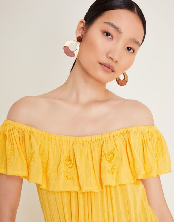 Monsoon Avani Bardot Ruffle Dress Yellow - Image 2