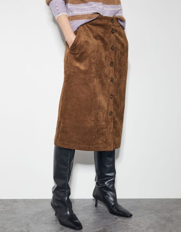 Monsoon Amber Suedette Pencil Skirt Brown - Image 2