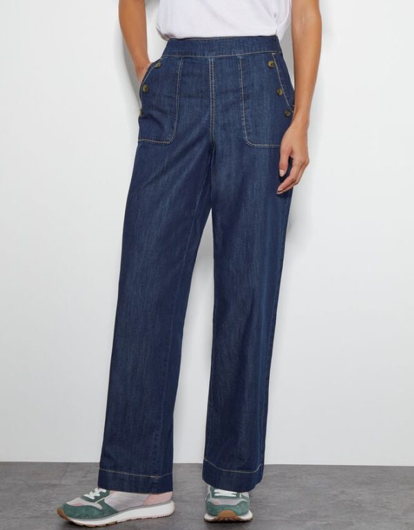 Monsoon Harper Short High Waist Wide Leg Jeans Blue - Image 2