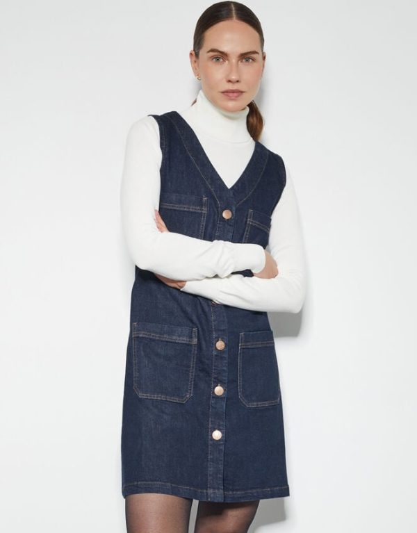 Monsoon Pia Denim Pinafore Mini Dress Blue - Image 2