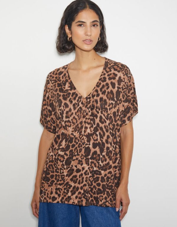 Monsoon Archi Knit Leopard Print T-Shirt Natural - Image 2