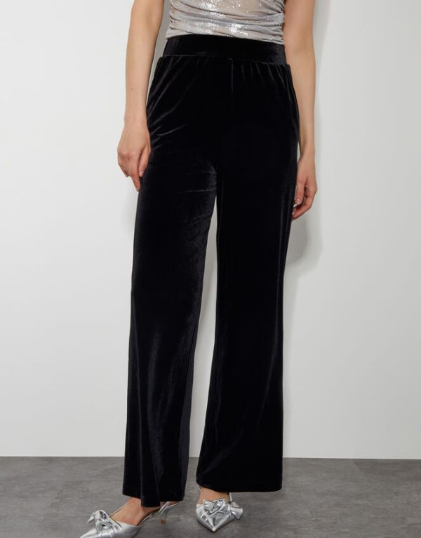 Monsoon Vora Velvet Wide Leg Trousers Black - Image 2