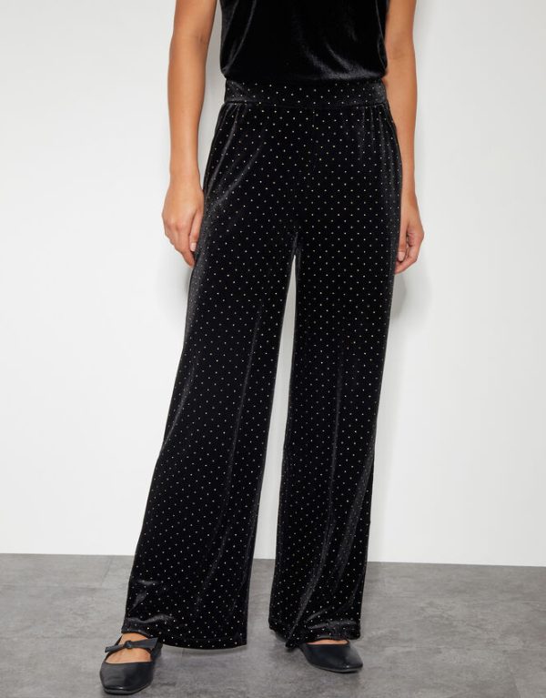 Monsoon Nala Spot Velvet Wide Leg Trousers Black - Image 2