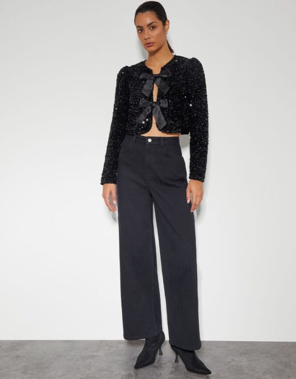 Monsoon Belinda Bow Sequin Jacket Black - Image 2