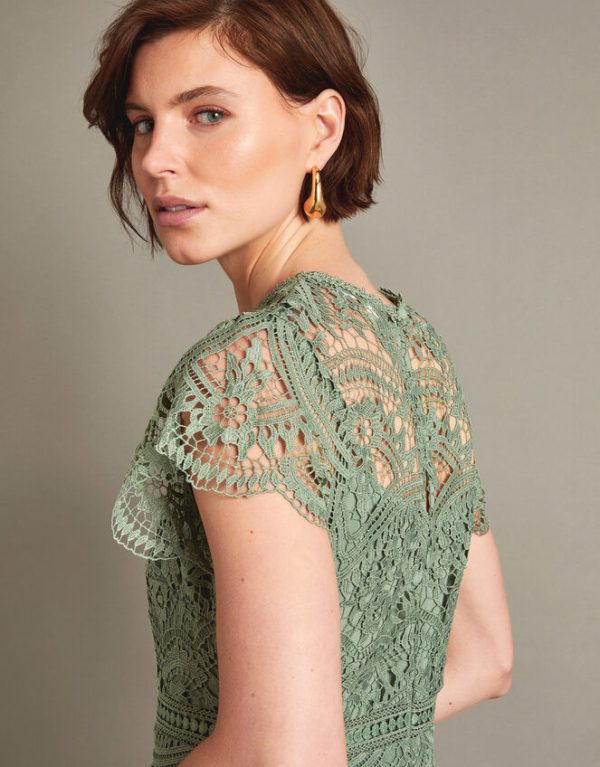 Monsoon Monica Lace Midi Dress Green - Image 2