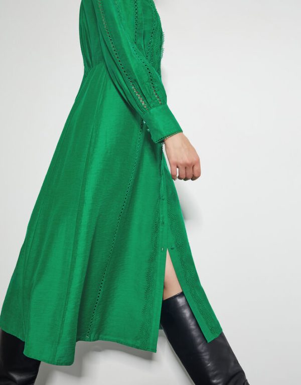 Monsoon Laila Lace Midi Shirt Dress Green - Image 2