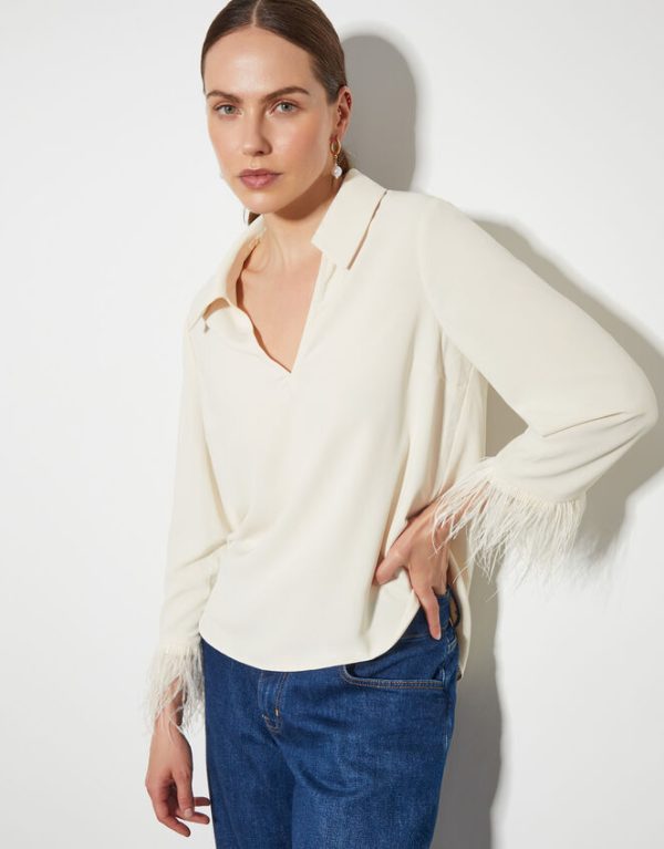 Monsoon Greta Feather Sleeve Blouse Ivory - Image 2