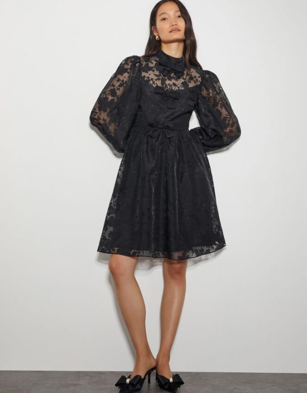 Monsoon Alba Floral Organza Mini Dress Black - Image 2