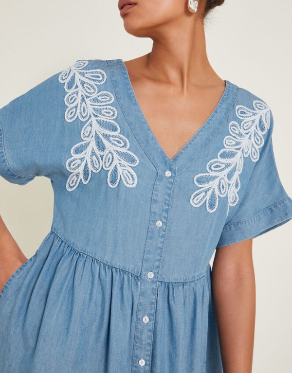 Monsoon Lace Embroidered Dress Blue - Image 2