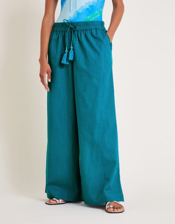 Monsoon Yara Plain Wide Leg Trousers Teal - Image 2