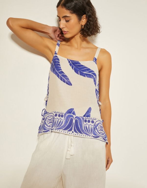 Monsoon Dinah Leaf Print Cami Top White - Image 2