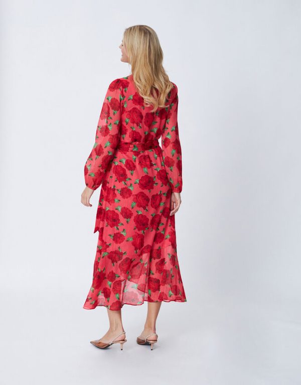 Monsoon Crās Floral Wrap Dress Red - Image 3