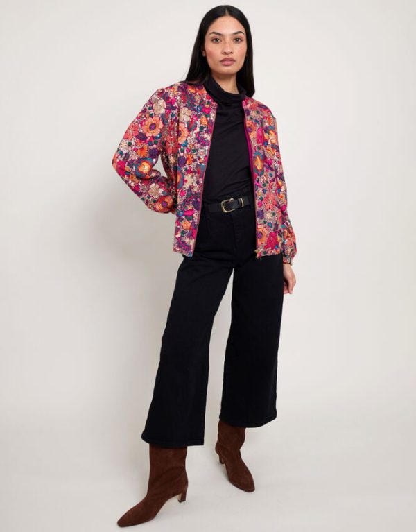 Monsoon East Embellished Floral Bomber Jacket Multi - Image 3