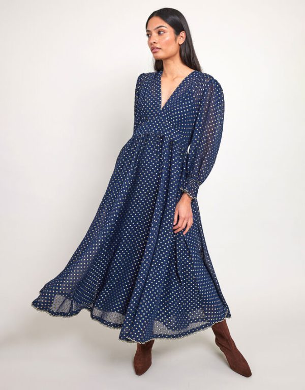 Monsoon East Polka Dot Dress Blue - Image 3