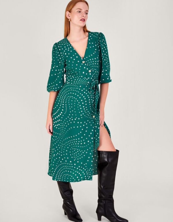 Monsoon Emer Spot Dress Green - Image 3