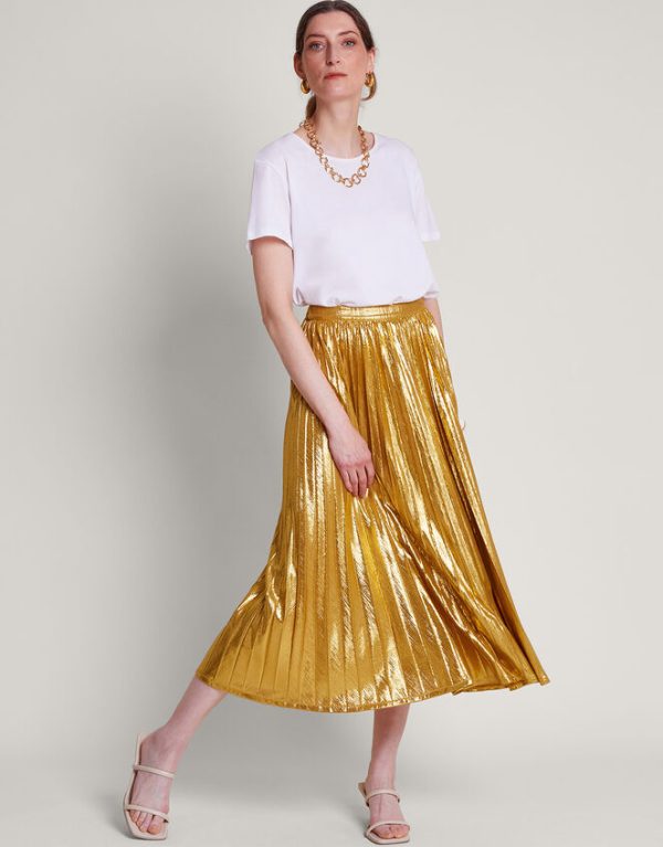 Monsoon Mia Pleated Midi Skirt Gold - Image 2