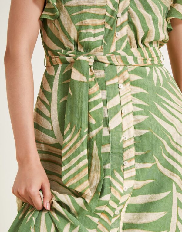 Monsoon Parmella Print Ruffle Dress Green - Image 3