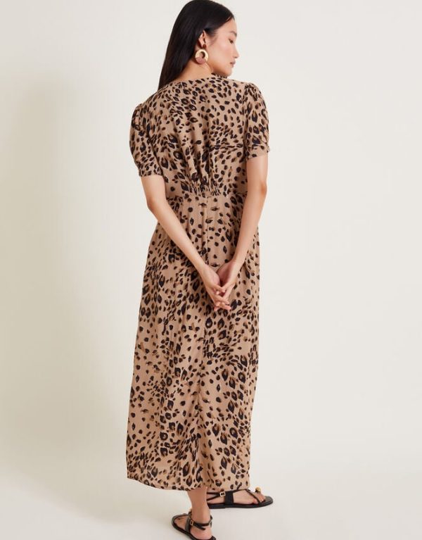 Monsoon Raife Midi Leopard Print Tea Dress Natural - Image 3