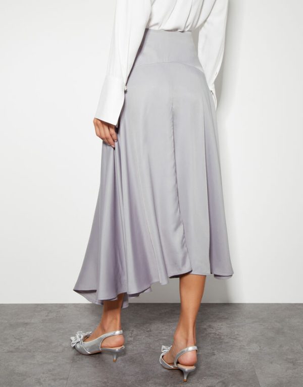 Monsoon Fran Flared Satin Skirt Silver - Image 3