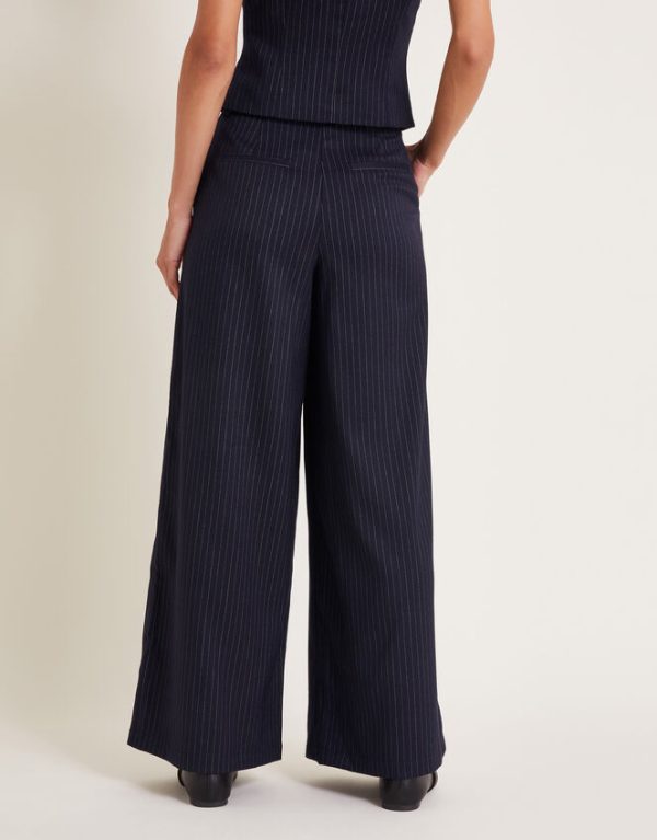 Monsoon Paige Pinstripe Wide Leg Trousers Blue - Image 3