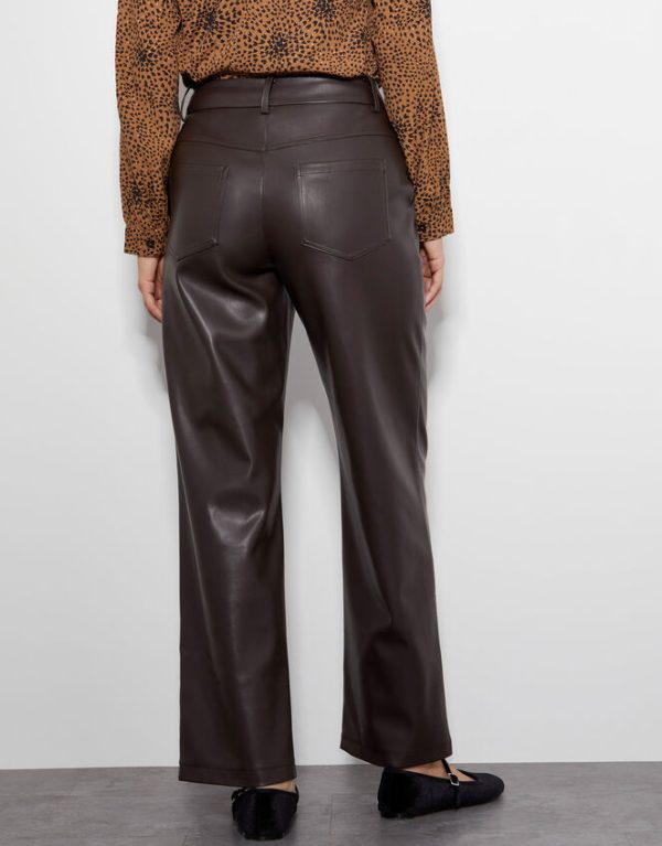 Monsoon Parker Faux Leather Trousers Brown - Image 3