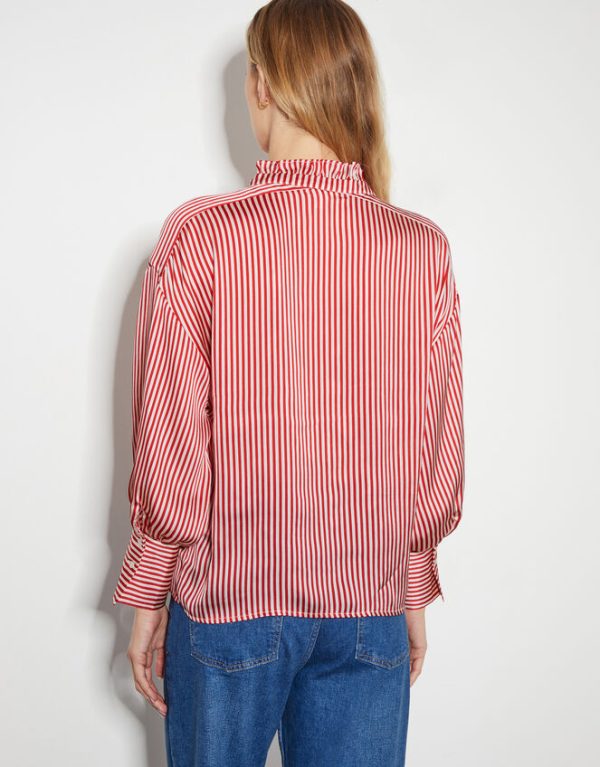 Monsoon Nancy Ruffle Satin Candy Stripe Blouse Red - Image 3