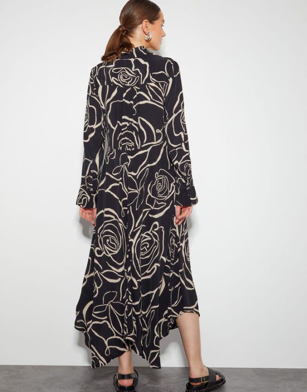 Monsoon Mary Monochrome Floral Midi Shirt Dress Black - Image 3