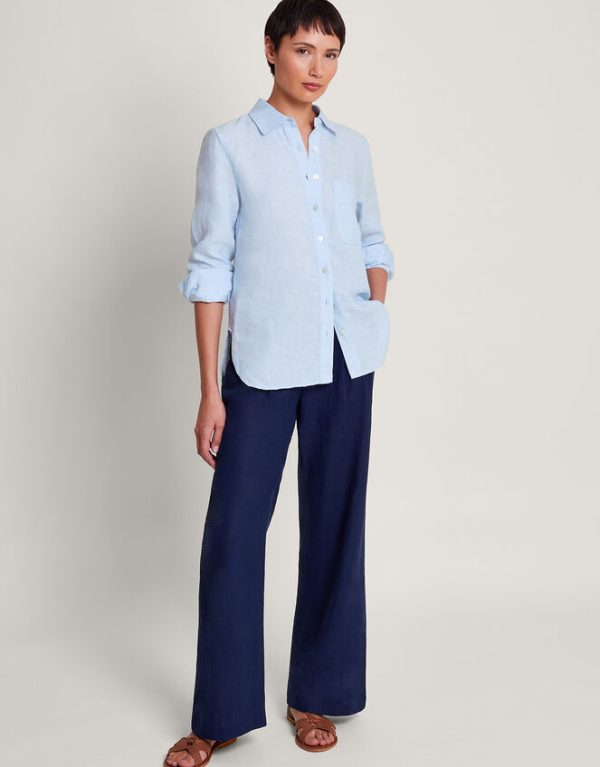 Monsoon Charlie Longline Linen Shirt Blue - Image 2