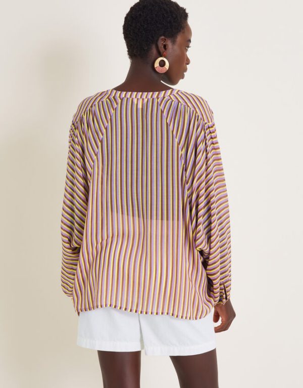 Monsoon Yazmin Artisan Sheer Stripe Blouse Brown - Image 3