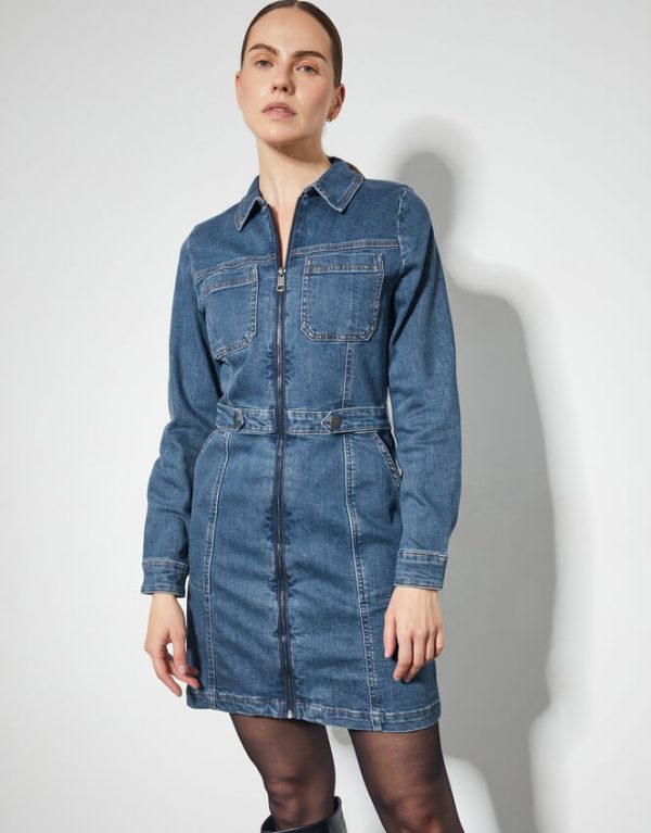 Monsoon Margo Long Sleeve Denim Mini Dress Blue - Image 3