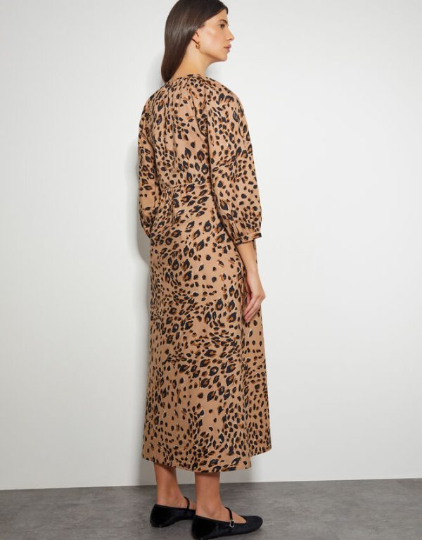 Monsoon Raife Leopard Print Tie Midi Dress Natural - Image 3