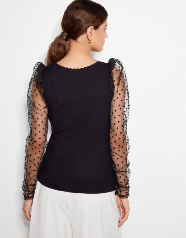 Monsoon Mimi Polka Dot Sleeve Jumper Black - Image 3