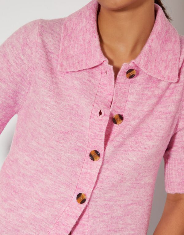 Monsoon Cindy Short Sleeve Collar Cardigan Pink - Image 3