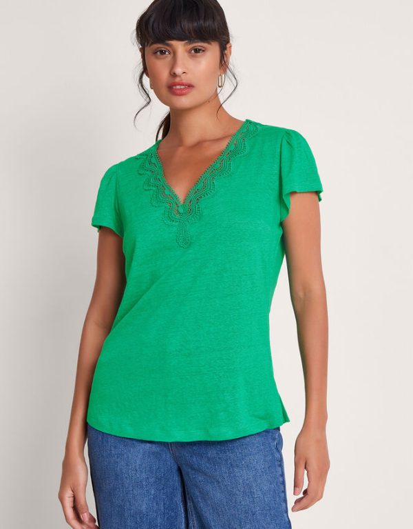 Monsoon Lisa Lace Linen T-Shirt Green - Image 2